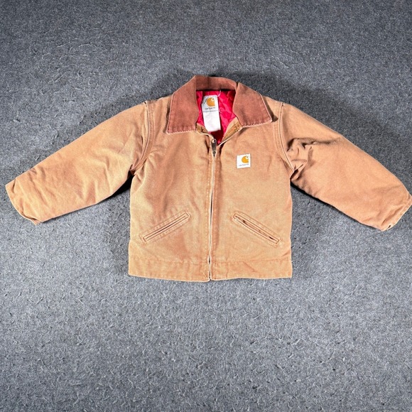 Carhartt Other - Vintage Carhartt Y04 Detroit Jacket Youth 8 Brown Duck Red Quilt Lined Distress